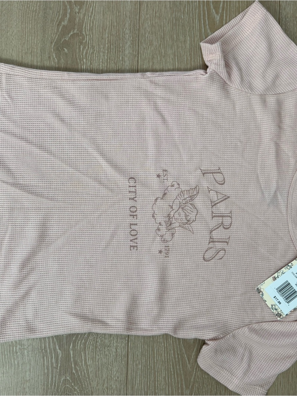 Kohl's Blush Pink Ribbed Paris Graphic Tee